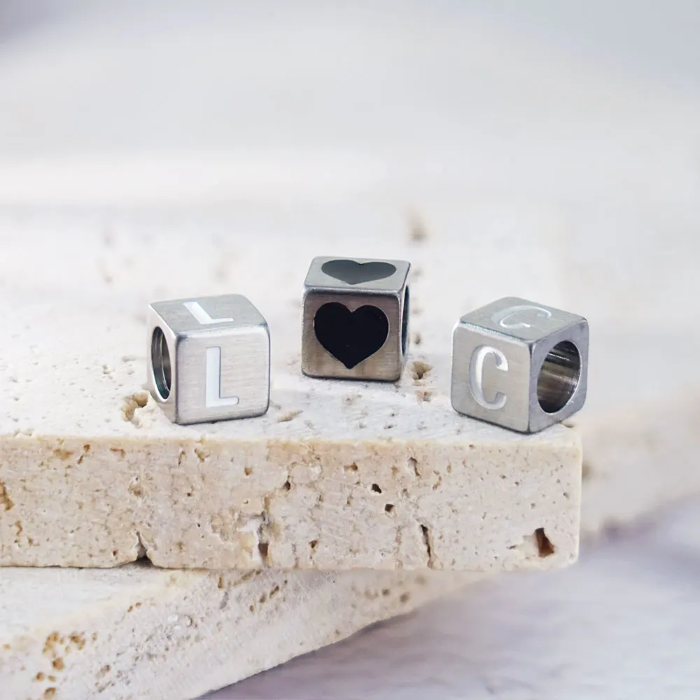 50pcs/lot Stainless Steel Personalized Logo Mini Etch Beads Custom Etched Engraving Bead With Enamel Diy Bracelet Space Beads