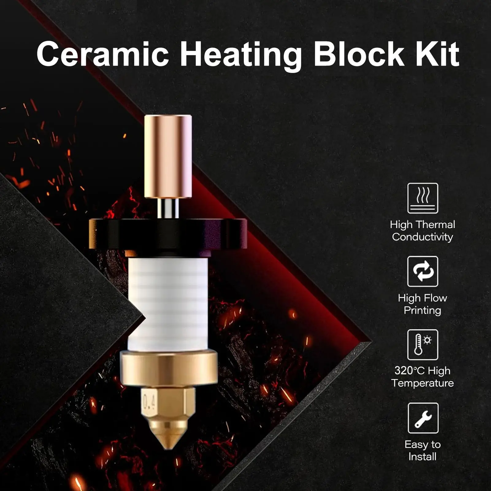 Ceramic Heating Block Kit for CREALITY K1 3D Printer Hotend Temperature Resistant High Thermal Conductivity Flow 600mm/s