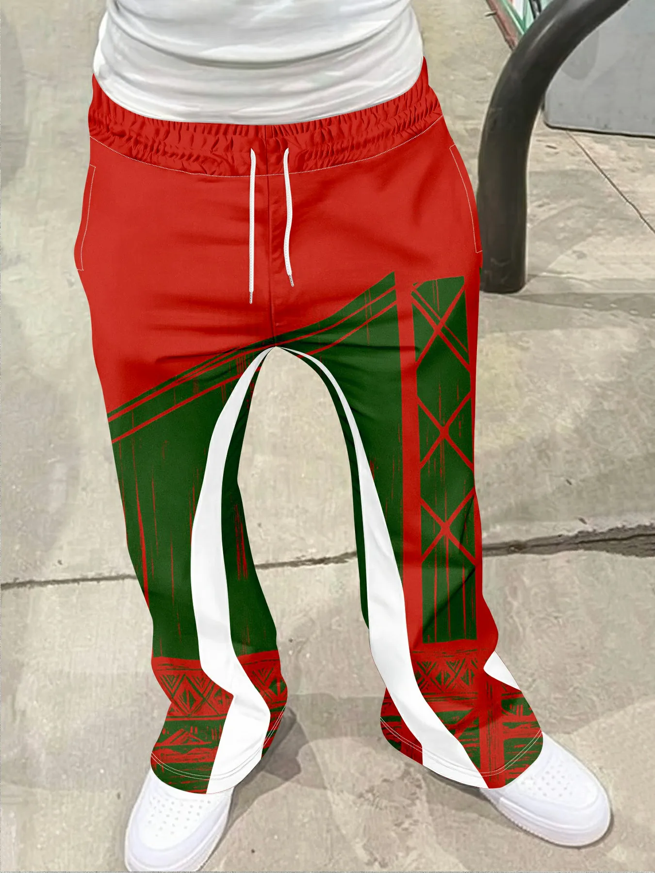 

Men's Casual Street Style Trendy Cross Print Fashionable Slightly Flared Black and White Color-Block Design Sweatpants Men Pants