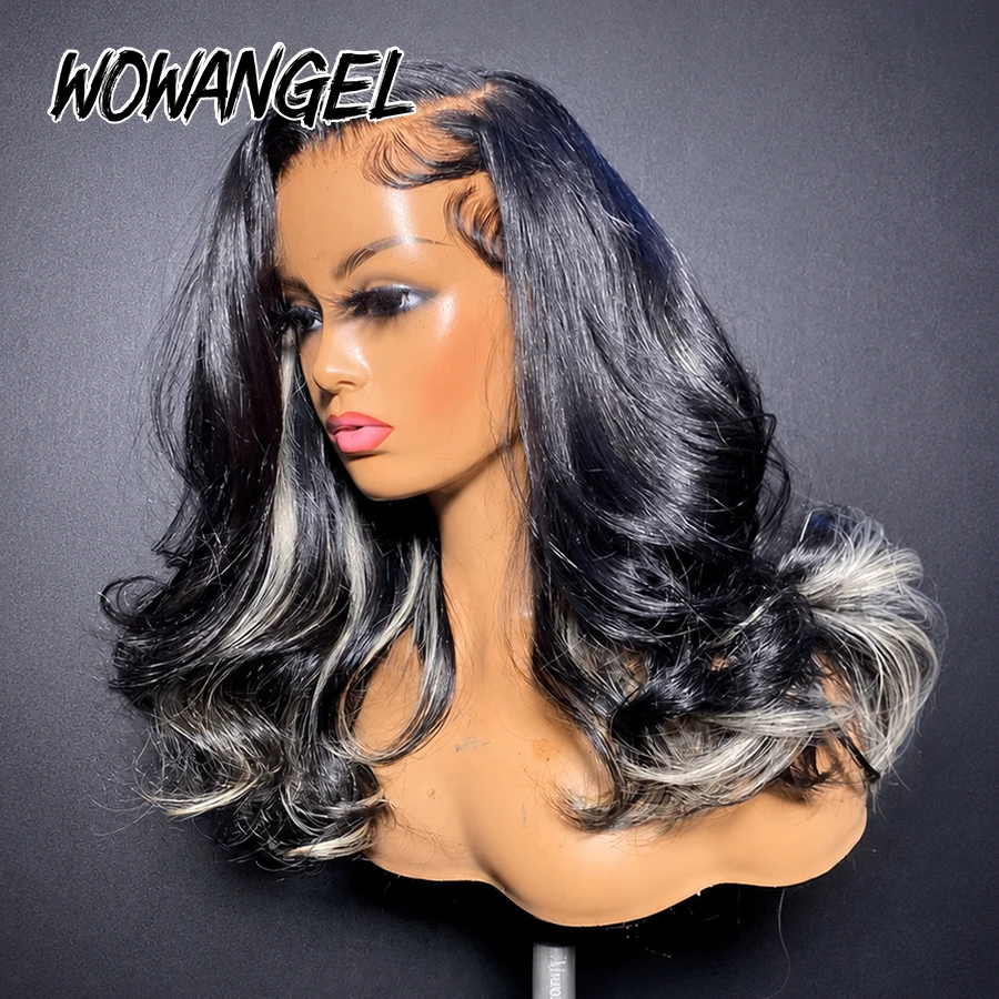 WOWANGEL 9x6 HD Lace Glueless Wig Black With Blonde Highlight Body Wave Human Hair Wig Pre Plucked Ready To Wear Lace Front Wig