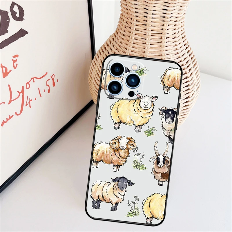 Cartoon Sheep Funda For iPhone 16 15 Pro 14 Pro Max Plus 11 13 12 Mini X XS XR Phone Case