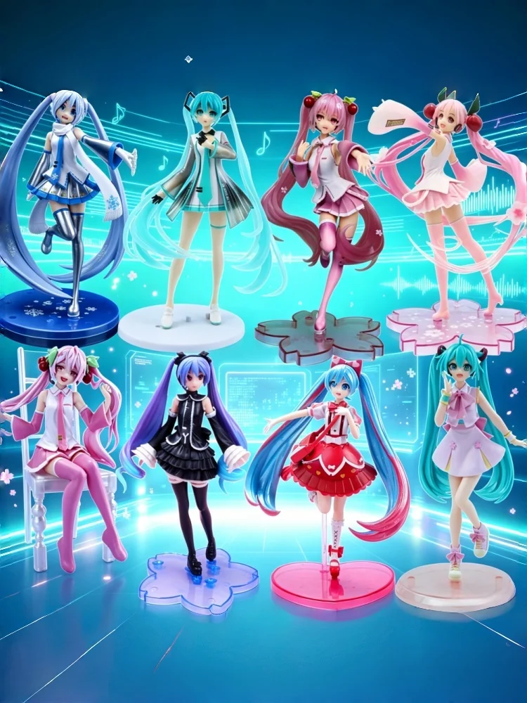 Neue Anime Hatsune Miku Virtuelle Sängerin Manga-Figuren Grünes Langhaar Rosa Rock Kawaii Mädchen PVC Actionfigur Modell Spielzeug