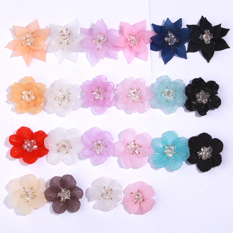 5Pcs 3 to 5cm Acrylic Rose Pearl Crystal Petal Flower Floral Sewing Rhinestone Patches Patch for Dress Bags Shoes Brooch Bead