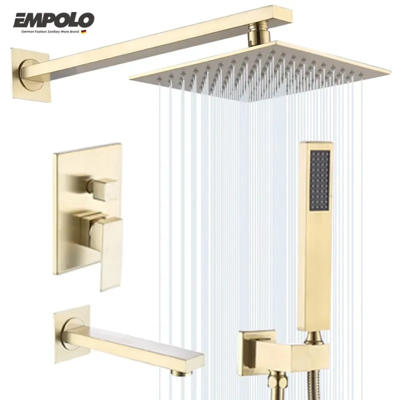 

Empolo cUPC Gold Plated Sink Brass Wall Mounted Faucets Rainfall Water Mixers Taps Basin Hand Rain Bathroom Bath & Shower Faucet