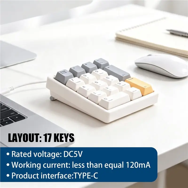 17 Keys Type C Wired Number Pad Mechanical Numeric Keypad Numpad Gaming Mini Keyboard Programming Keypads Red Axis