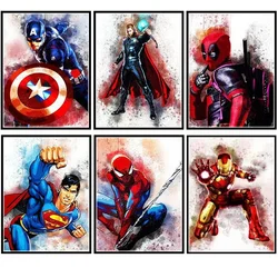 DIY 5D Full Round Diamond Paintings Cartoon Super Hero Mosaic Kits Crystal Handicraft Embroidery Wall Arts for Home Wall Decor