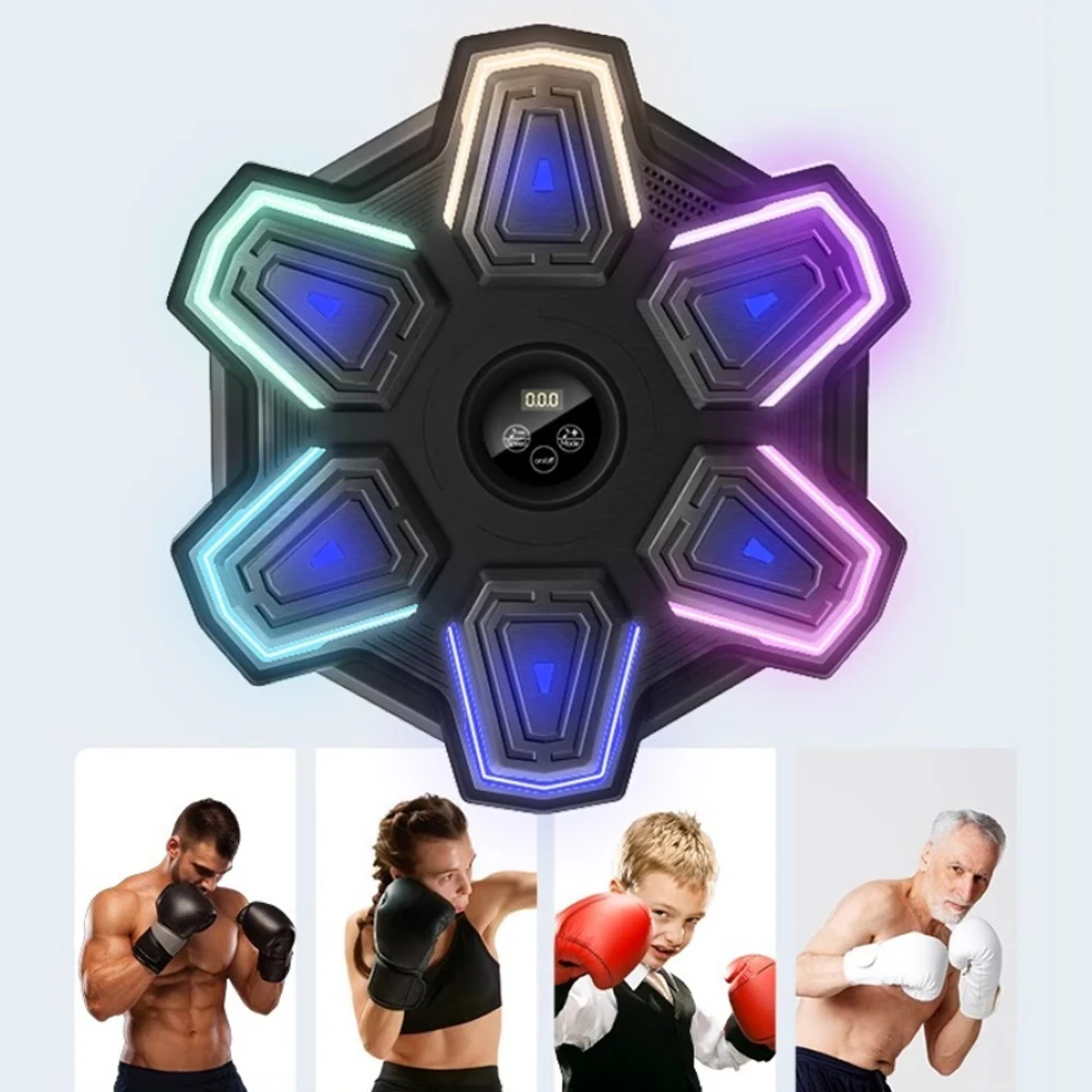 

7 Light Colors Music Boxing Machine With Gloves Blueteeth Connecting Wall Target Sandbag Fitness Agility Reaction Relax Training