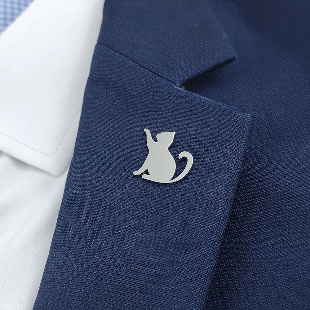 

New cute cat brooch lapel pin, personality stainless steel brooch, retro style suit accessories, gift for men