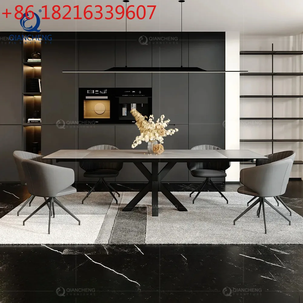 

Итальянский телескопический обеденный стол из каменной плиты для дома, современный простой прямоугольный стул 220 см, элитный светильник, роскошный