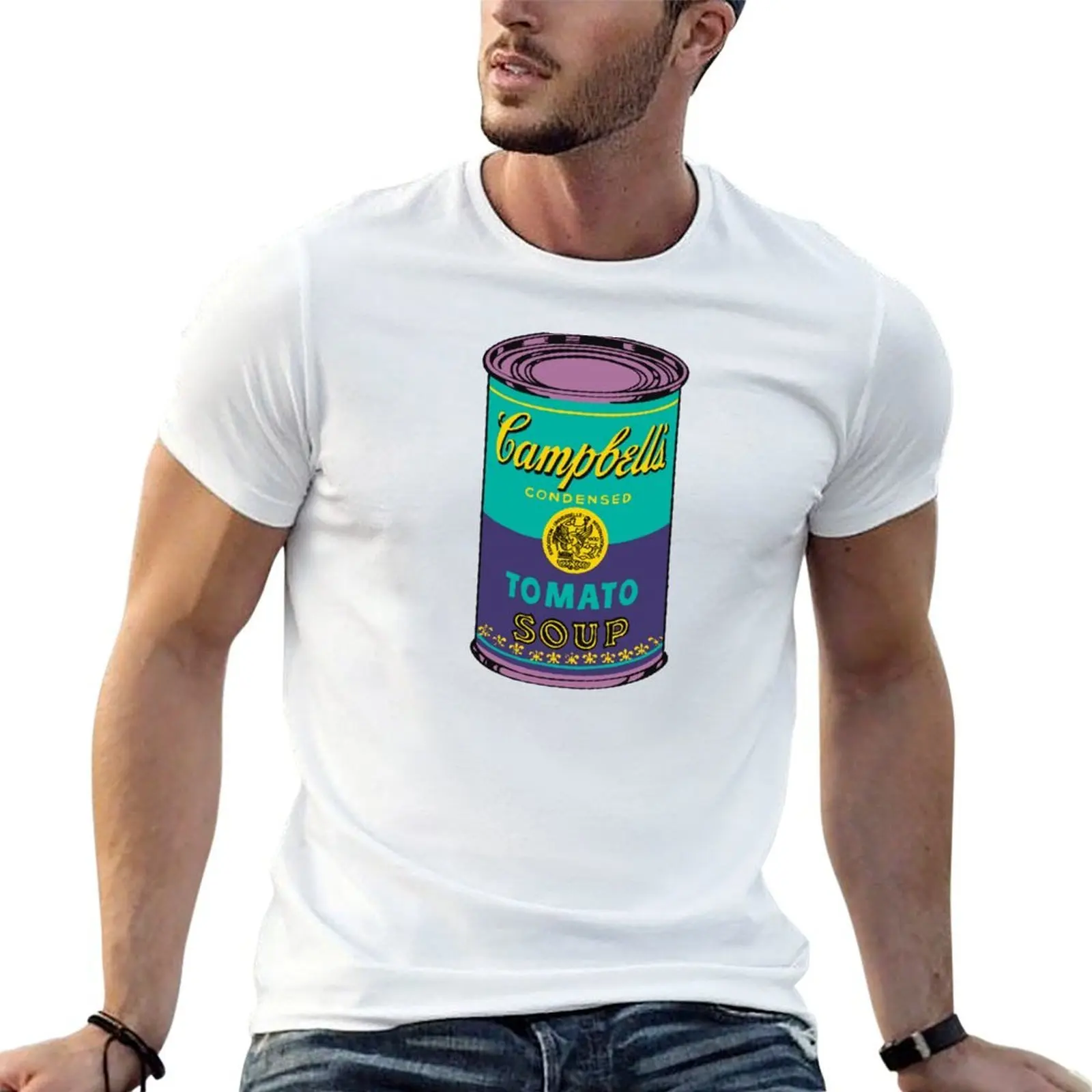 Pop Art Tomato Soup Can | Teal, Purple, Yellow T-Shirt summer shirt funny costumes mens graphic t-shirts anime