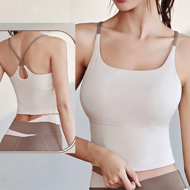 Aiithuug Gym Workout Crop Top Fitness Yoga Tops Fitness Crops Build In Cup Crisscross Back Crop Wireless Padded Yoga Bra Golf