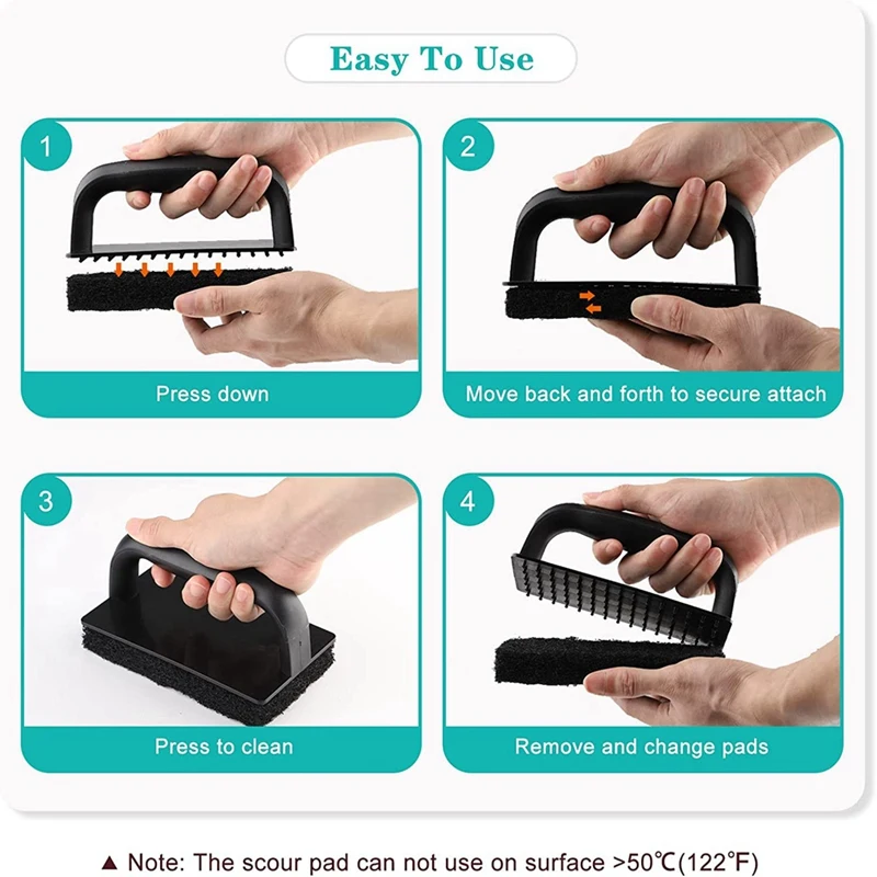 1 conjunto kit de limpeza de grelha sem riscos almofada de limpeza de aço inoxidável com raspador de grelha de 6 polegadas