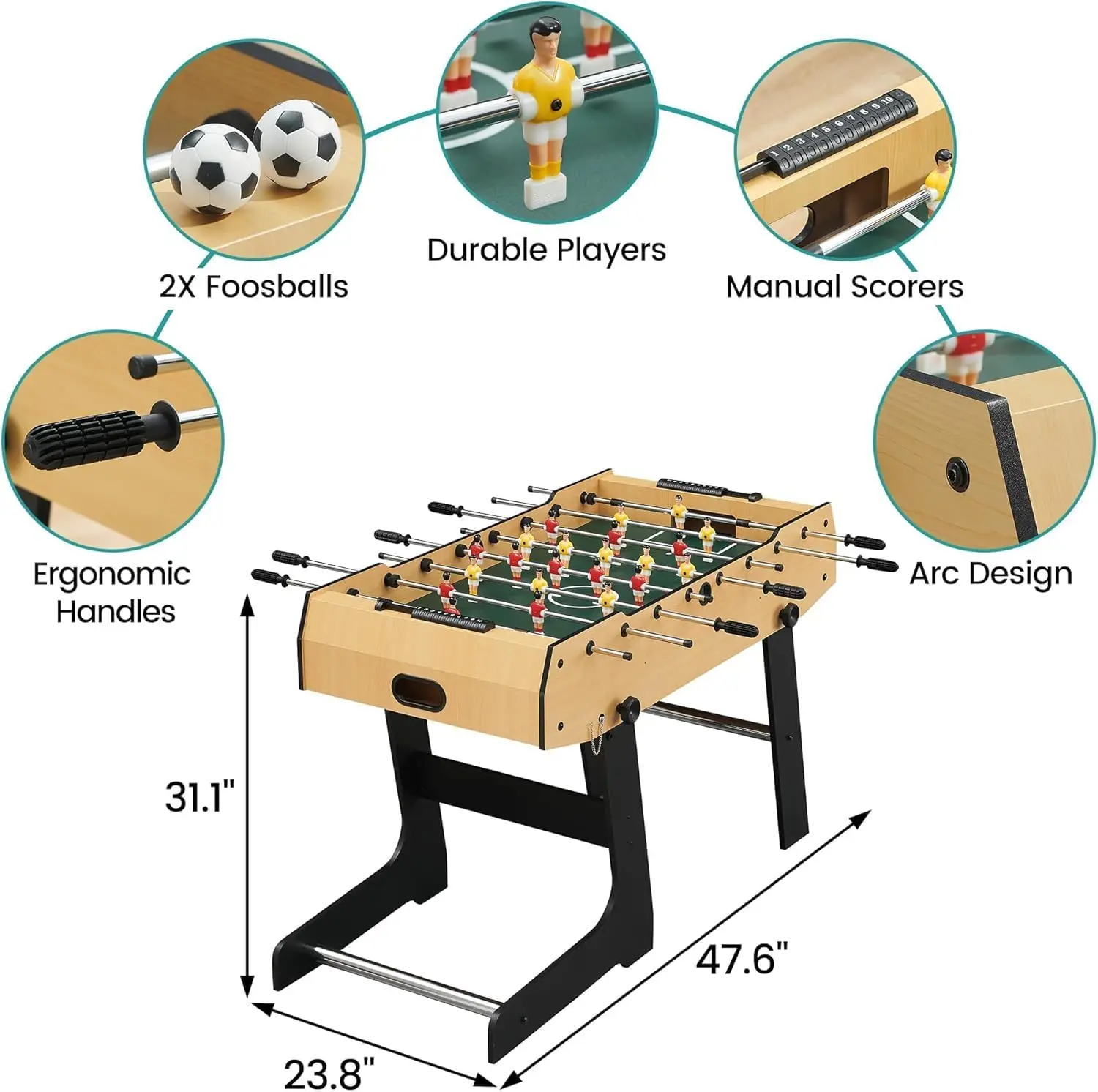 Foosball Table, 48” Foldable Game Table for Adults & Kids, 26 Soccer Players, Outdoor Foosball Tables for Game Room, Home, Space