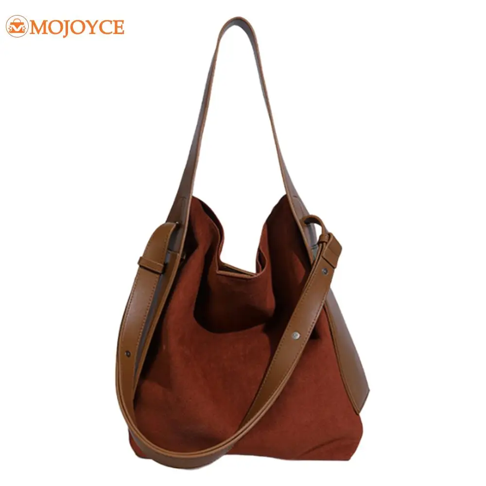 Vintage Suede Women Fashion Shoulder Bag Large Capacity Solid Commuter Bag Magnetic Closure Versatile Crossbody Bag Chic Satchel