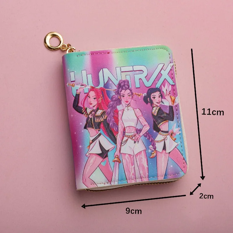Portefeuille court pour femme à double fermeture éclair, motif dessin animé, style K-pop, pour pièces de monnaie et cartes, idéal comme cadeau