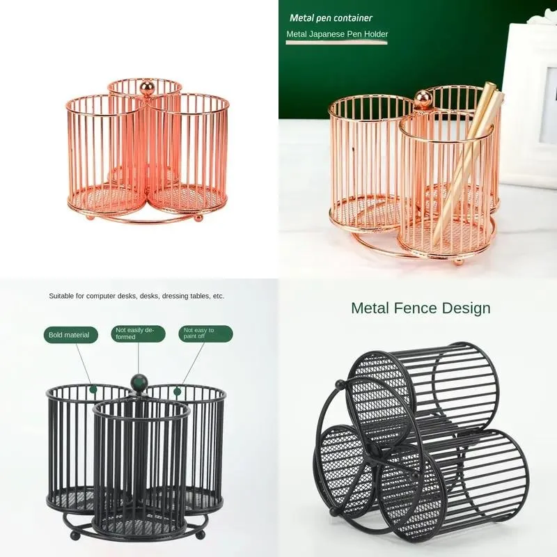 New Multifunctional Metal Pen Holder for Desk Storage Box Round Fashion Pencil Case Rotary Pen Storage Stationery