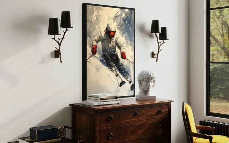 Skier on The Slopes Wall Art Ski Abstract Colorful Painting Canvas Print Adventure Sport Wall Decor Frameless Canvas Painting