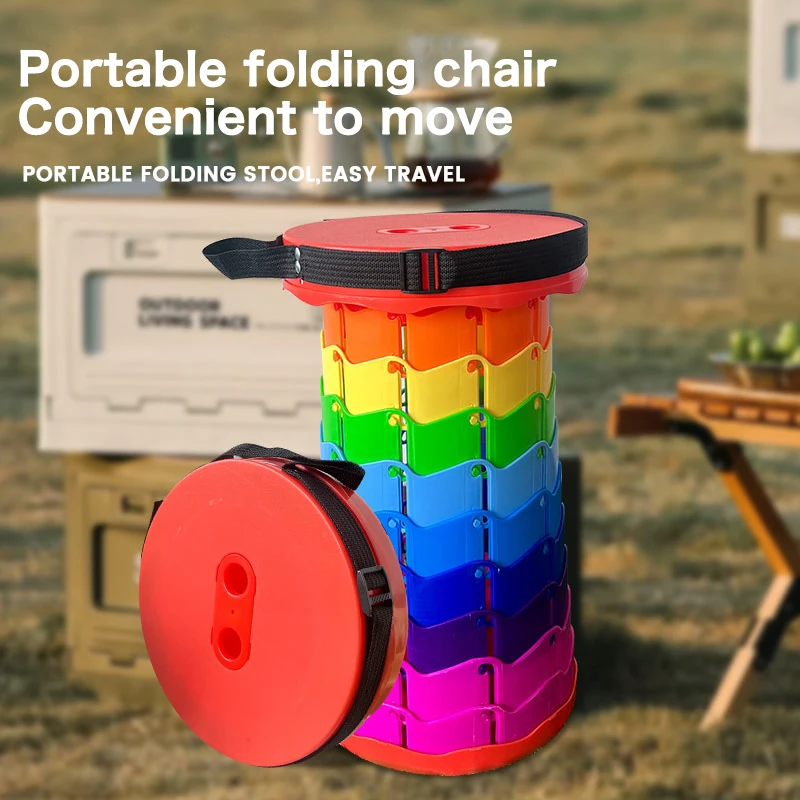 Portable Folding Telescopic Chair Adjustable Height Disc Folding Stool Outdoor Camping Fishing Chair Bedroom Living Room Kitchen