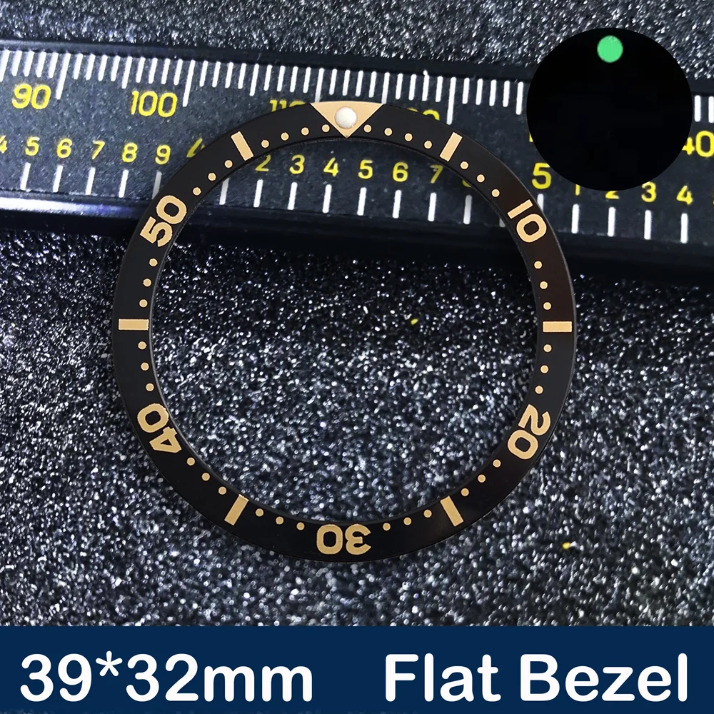 39mm Flat Aluminium Bezel Insert for SKX 6105 6309 Case Green Luminous Watch Bezel Ring Mod Replacement Parts