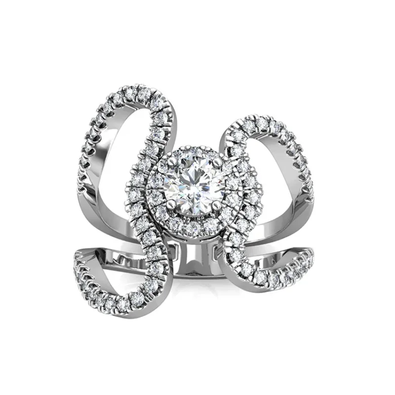 

Daisini 925 Sterling Silver Double Heart Ring Embellished with Swarovski Crystals for Women 18K White Gold Plated Fine Jewelry