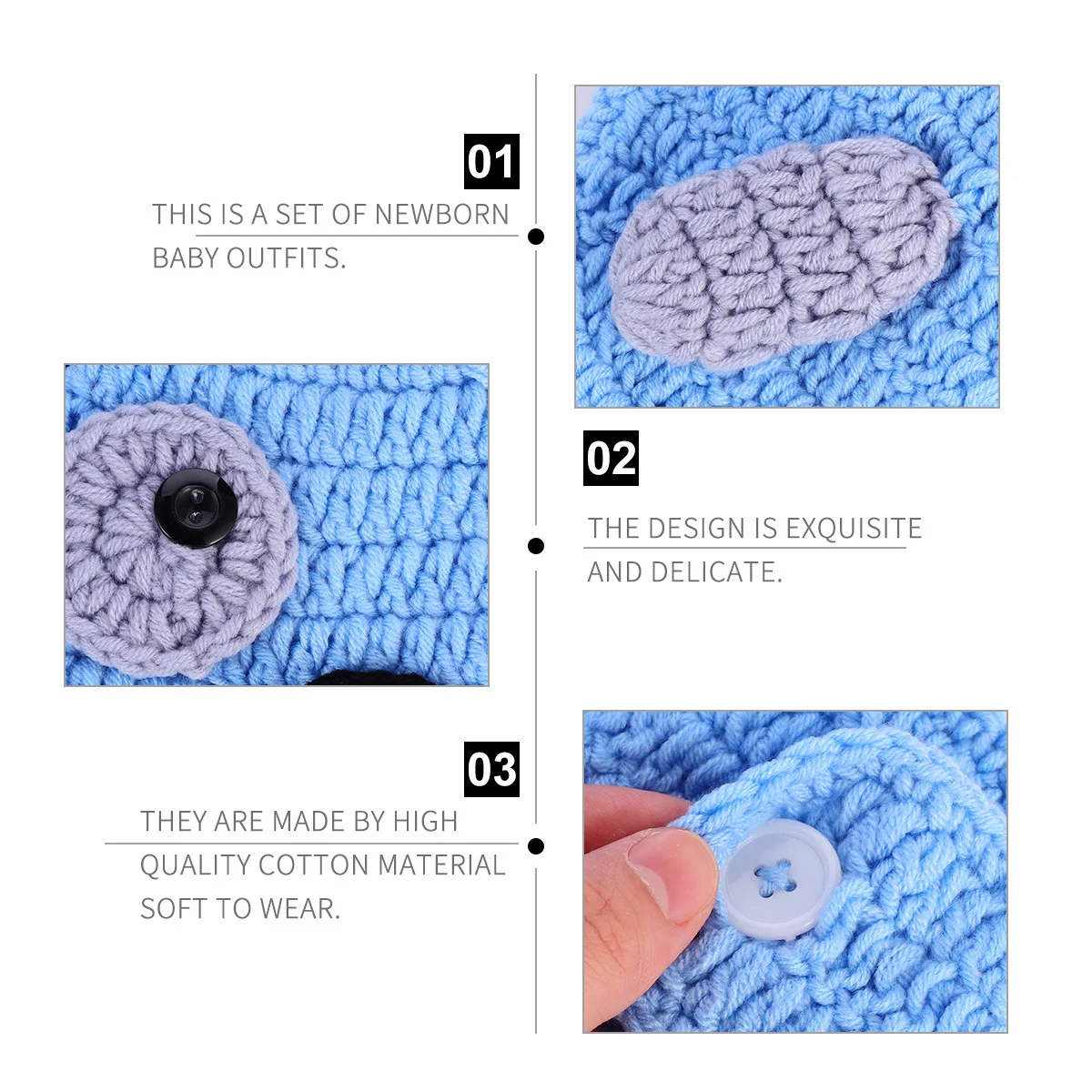 

3Pcs Baby Knitted Clothes Puppy Modeling Newborn Outfits 0-6 Months Cotton Material Baby Photo Props Adorable Puppy Style