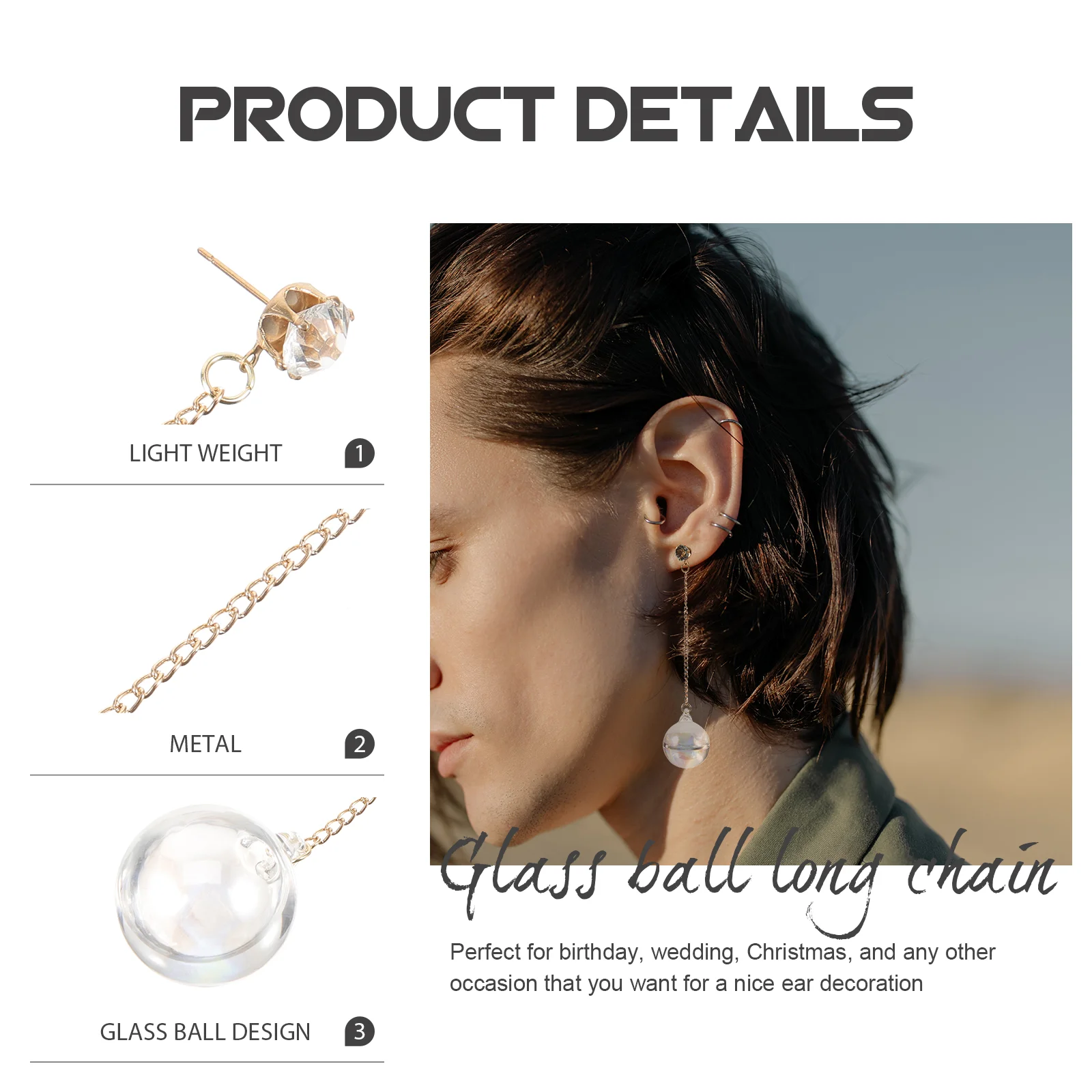 Transparent Water Earrings Detailed Workmanship Anniversary Glass Ball Long Chain for Women Statement Girl Dangle Metal