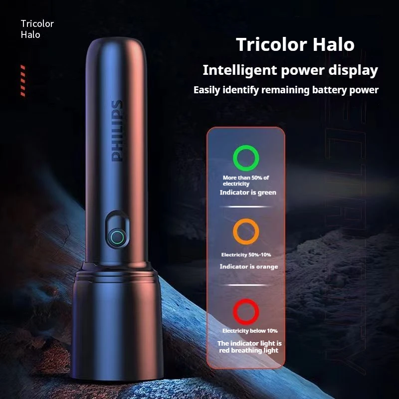 Philips LED Flashlight With USB 18650 Rechargeable Battery Lighting Modes Waterproof Outdoor Camping Self Defense Flashlights