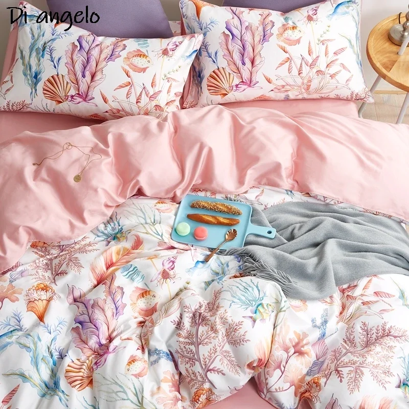4PCS 600TC Egyptian cotton ocean series bedding sets 4pcs   bed linen percale duvet cover set luxury bed sheets pillowcases #s