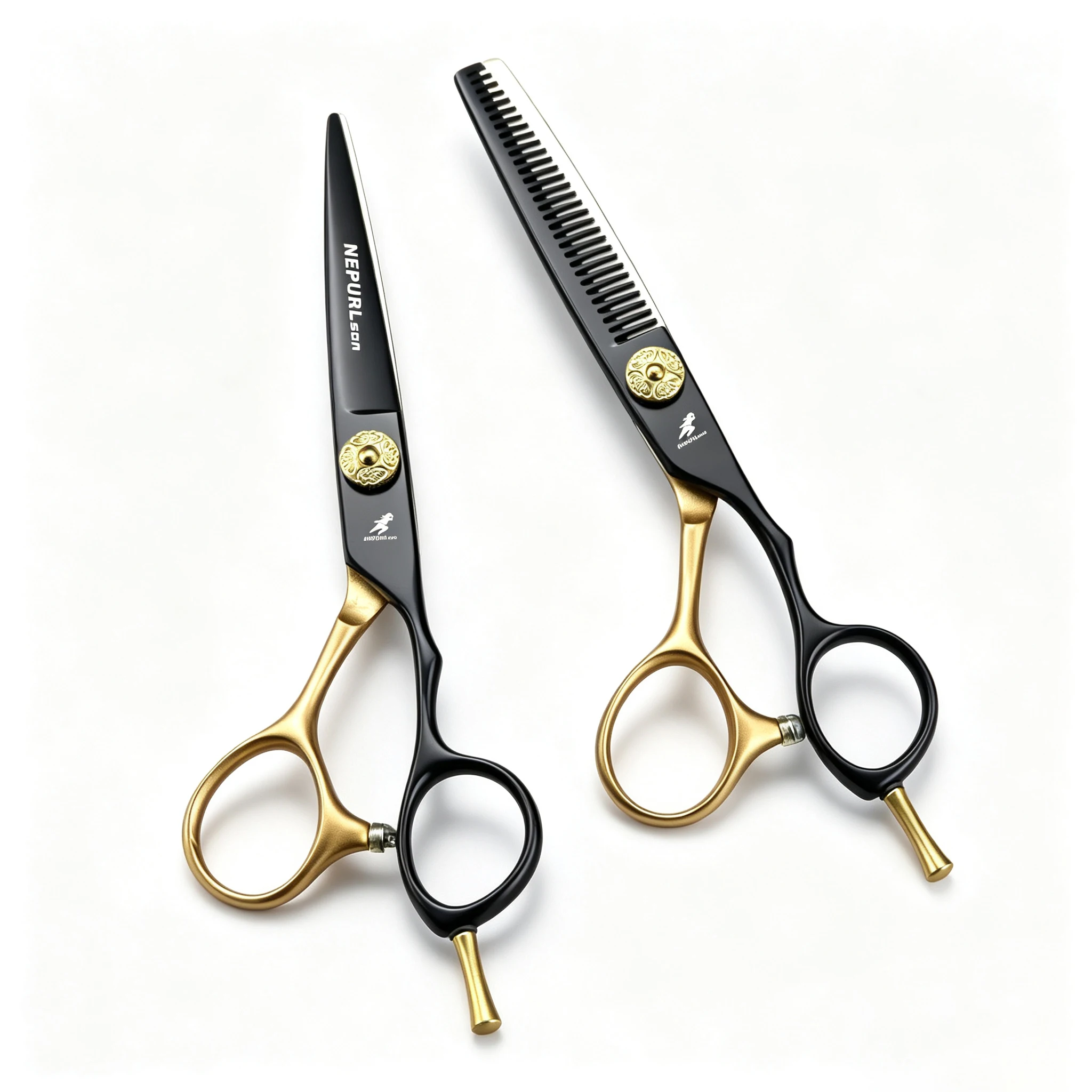 6.0-inch black and gold single-ended hair scissors, hair clippers, flat hair scissors, side parting scissors