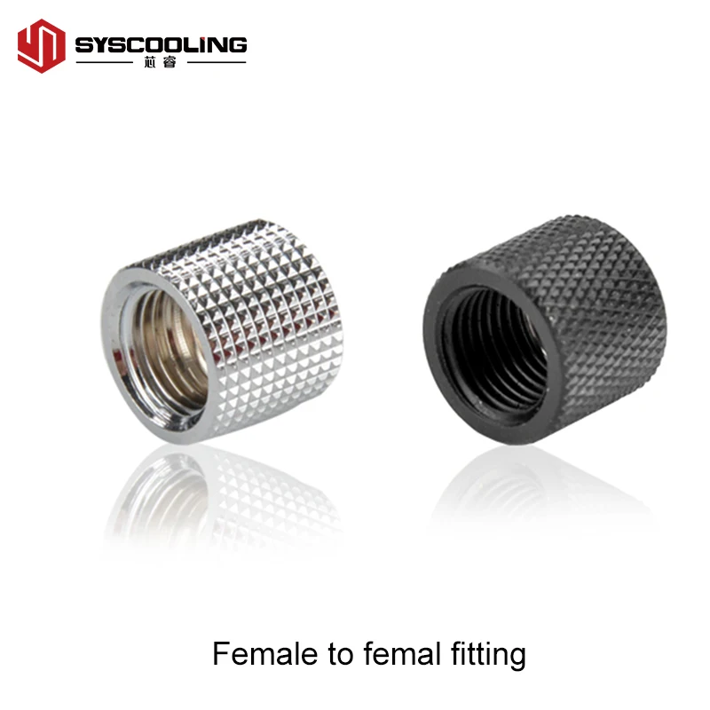 Syscooling DIY water cooling female to female fitting double side G1/4 thread copper material silver black color for PETG tube