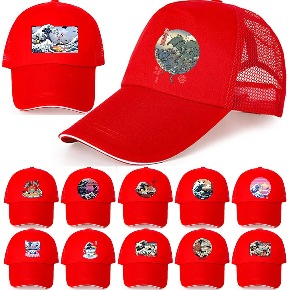 Outdoor Golf Fishing Hats for Men Quick Dry Wave Print Women Men Baseball Caps Adjustable Sport Summer Sun Breathable Mesh Hats