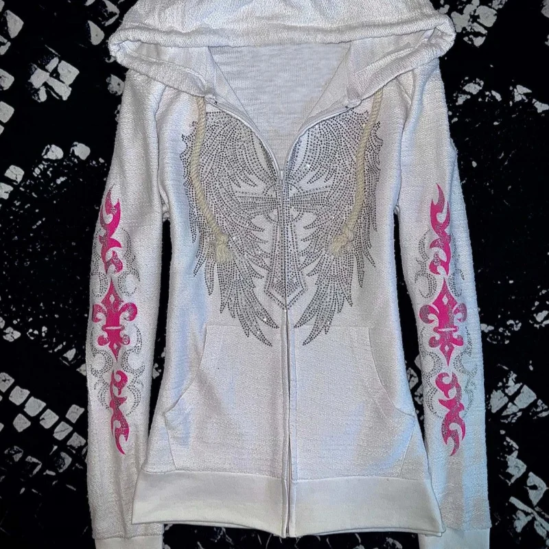 

Y2K Harajuku retro hot diamond slim zipper women's hooded sweatshirt 2026 autumn and winter cross-border ins style niche fashion