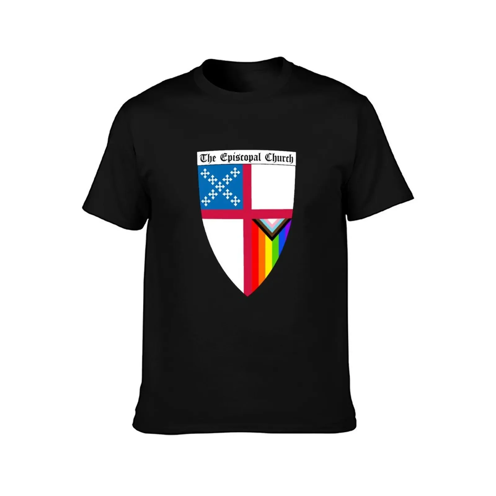 Episcopal Church Shield with Progressive Pride Flag Vertical Rainbow PNG Cut Out 2 T-Shirt for a boy black t-shirts for men