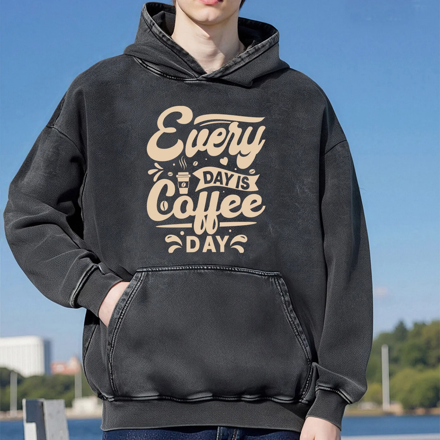 

Толстовка с капюшоном в стиле кофе в стиле ретро, унисекс, повседневный, спортивный стиль, из чистого хлопка, модная уличная, 400 г