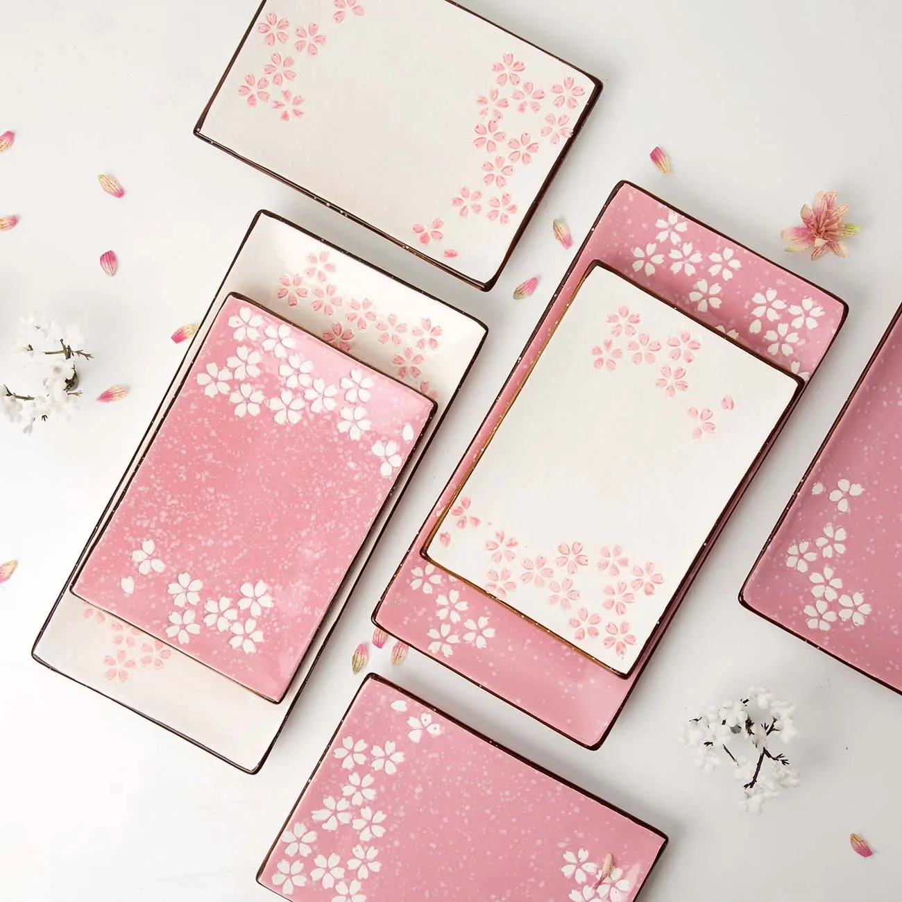 Sakura Pattern Dinner Plates Dishes Ceramic Plate Salver Dessert Food Dish Snack Cake Tray Restaurant Tableware Serving Dishes