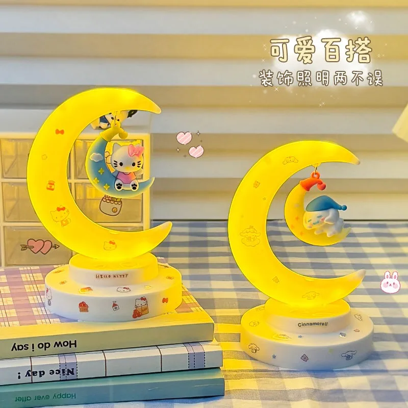 Sanrio Hello Kitty Luna luz nocturna dibujos animados Anime Cinnamoroll Kuromi muñeca juguete accesorios Kawaii luz cálida protección ocular luz
