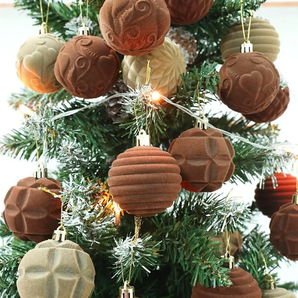 6cm Flocked Christmas Balls Ornament Set Velvet Texture Hanging Pendants Festive Holiday Tree Decor Party Decorations