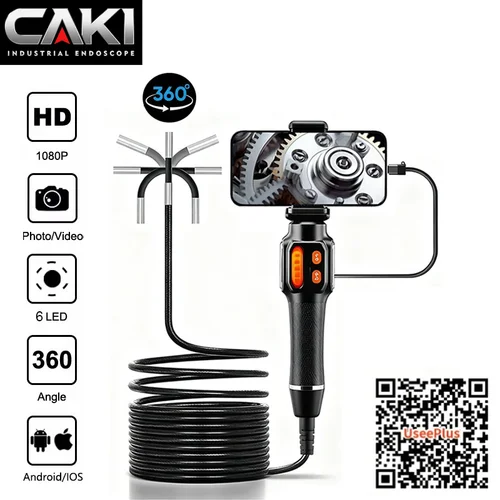 Cámara endoscópica con rotación de 360 grados, lente de 6mm, cámara boroscopio de inspección articulada HD IP67 para coche automotriz, IOS y Android