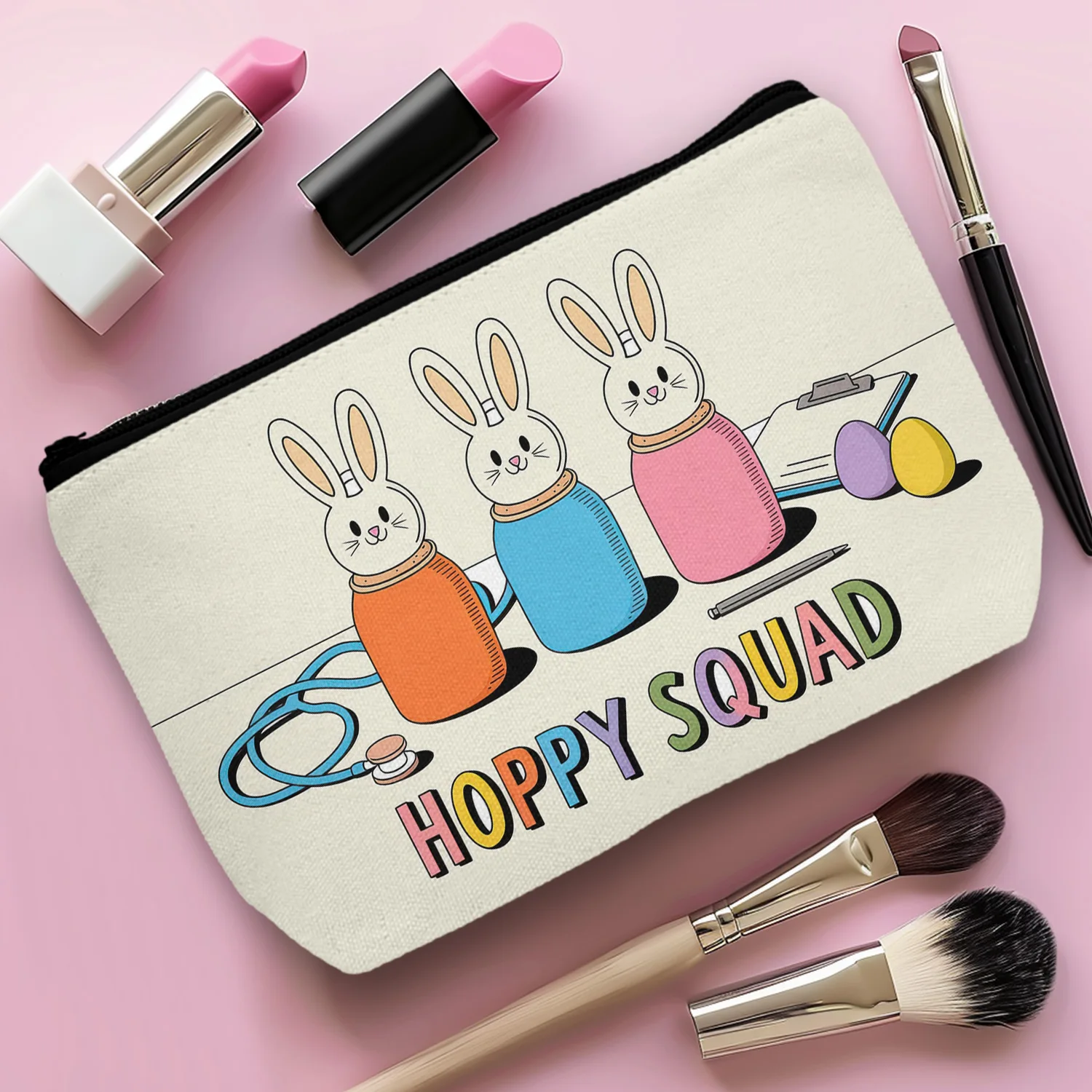 1Pc Easter Eggs Cartoon Cosmetic Bag Colorful Multi-Purpose Zippered Makeup Pouch With Coin Purse Birthday Present