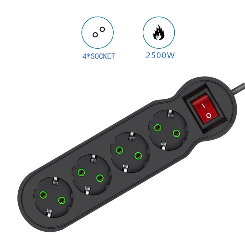 EU Plug Power Strip 3/4/5/6 Outlet Multitap Electrical Outlets Extension 2m Extension Cord Socket Fast Charge Home Appliance