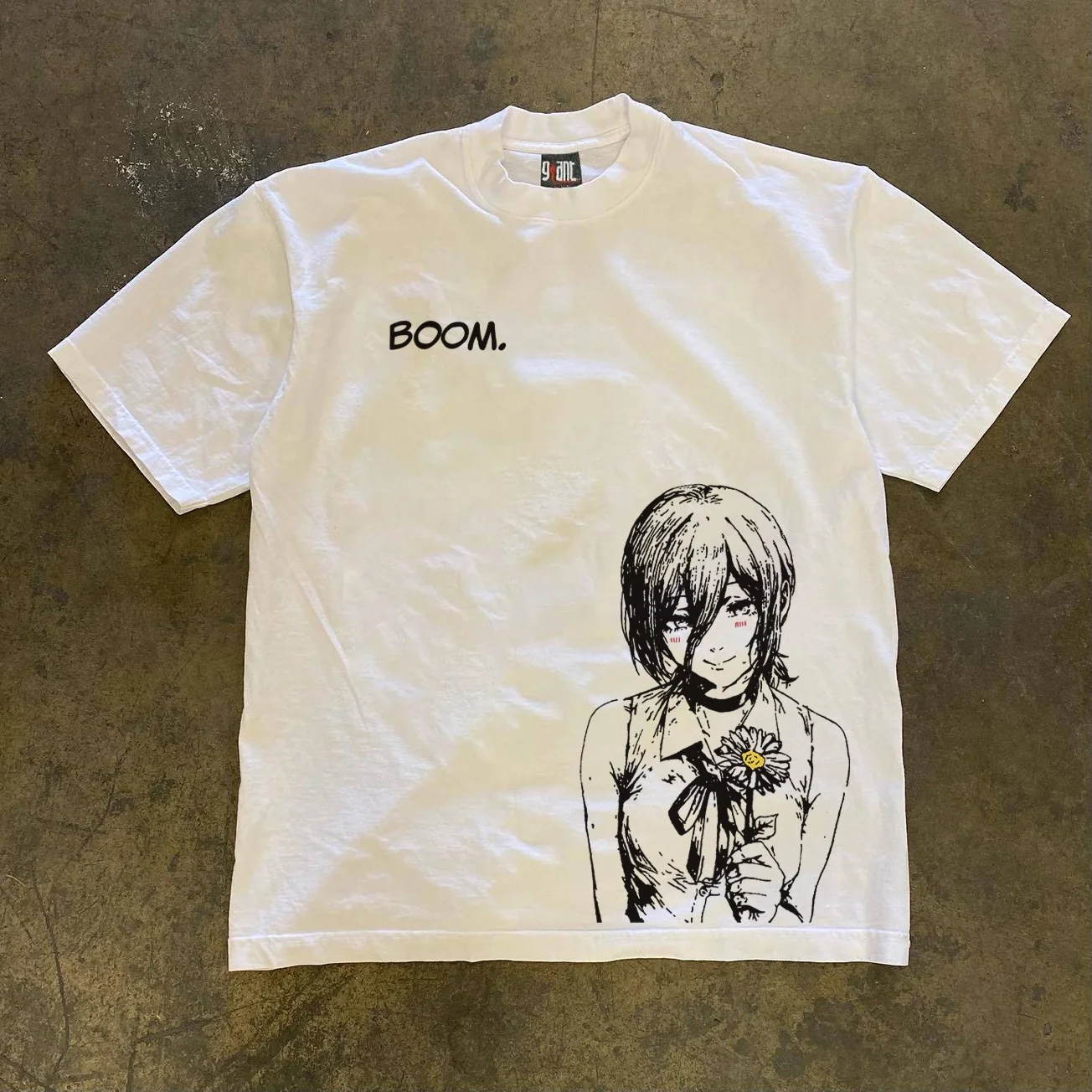 Double Thread Pure Cotton Loose Fit Short Sleeve T-Shirt Unisex Retro Style Breathable Round Neck Print Casual Top