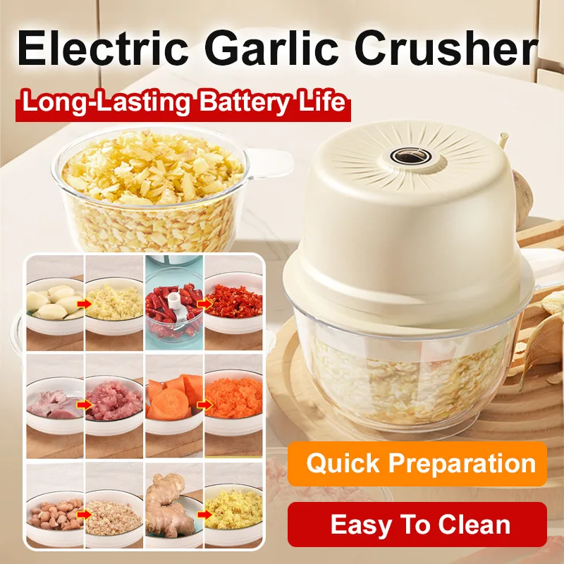 Mini Electric Garlic Chopper Automatic Garlic Mincer Kitchen Food Processor Portable Household Garlic Grinder Vegetable Cutter
