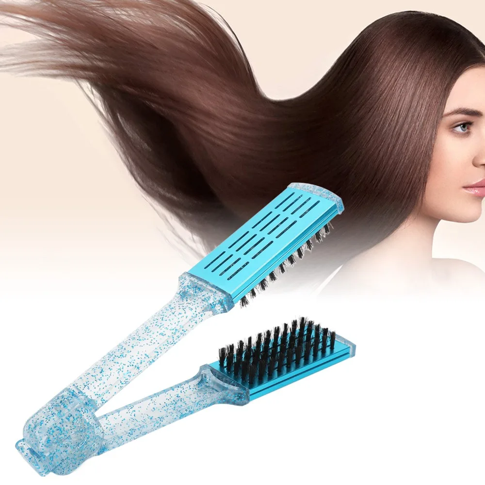 Multifunction Hair Straightener Clamp Brush Blue Exquisite Double Sided Straightener Brush ABS Straightening Clamp Brush