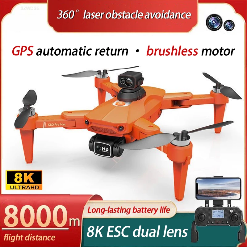 

K80 Pro Max Drone 5G WiFi FPV 360° Laser Obstacle Avoidance Brushless Motor 8K HD Dual Camera GPS Return RC Quadcopter Drone Toy