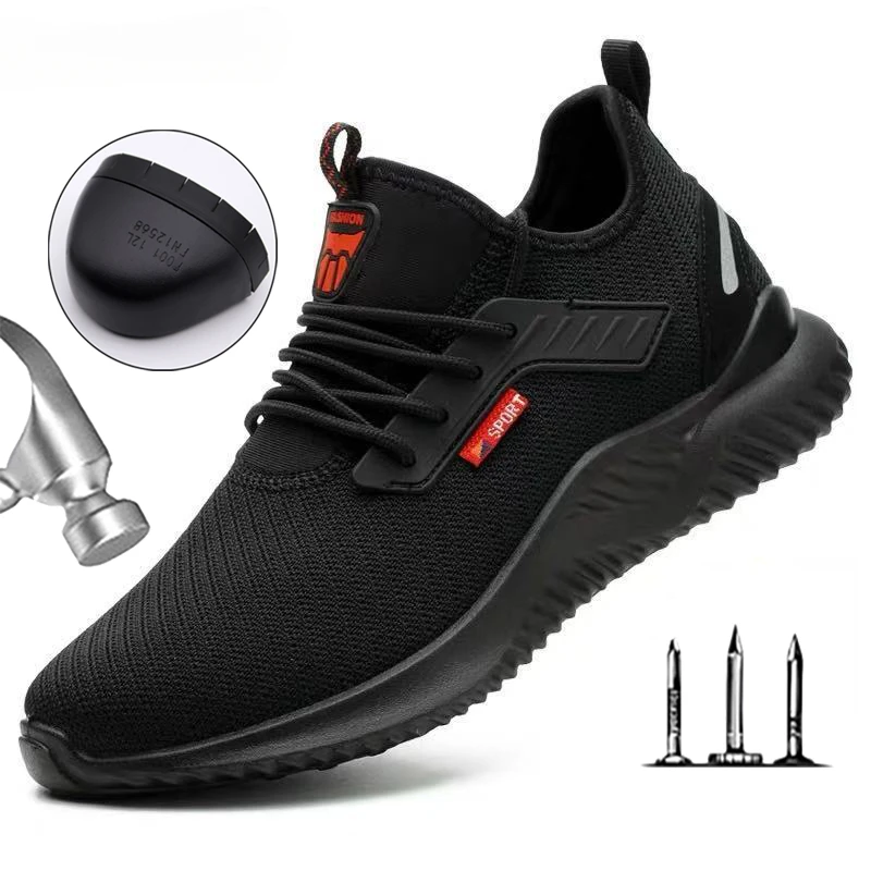 Safety Shoes Men With Steel Toe Cap Anti-smash Men Work Shoes Sneakers Light Puncture-Proof Indestructible Shoes Dropshipping