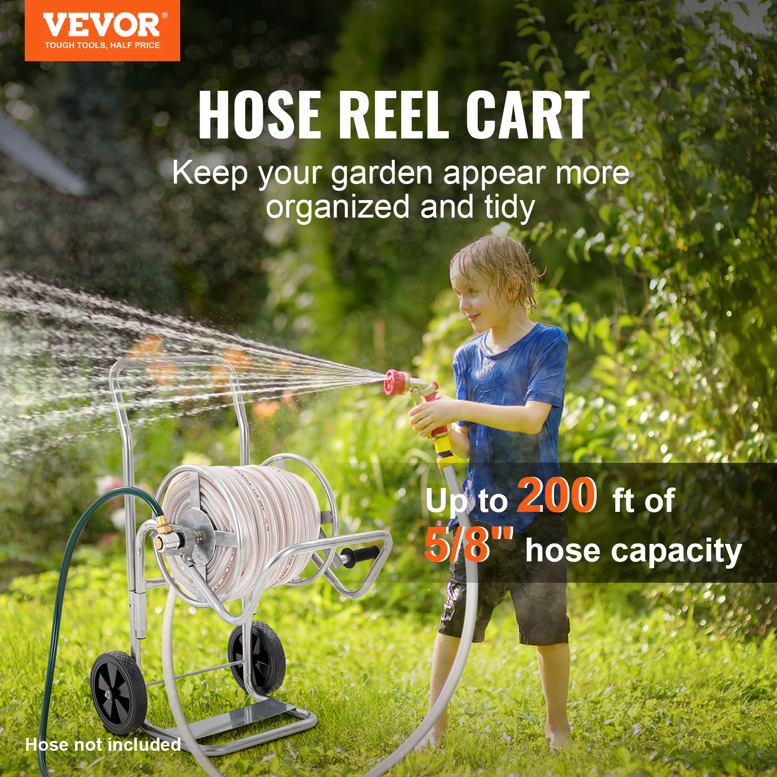 VEVOR Hose Reel Cart  200 ft Hose Not Included Garden Water Hose Carts Mobile Tools w/Wheels Heavy Duty for Garden Yard Lawn