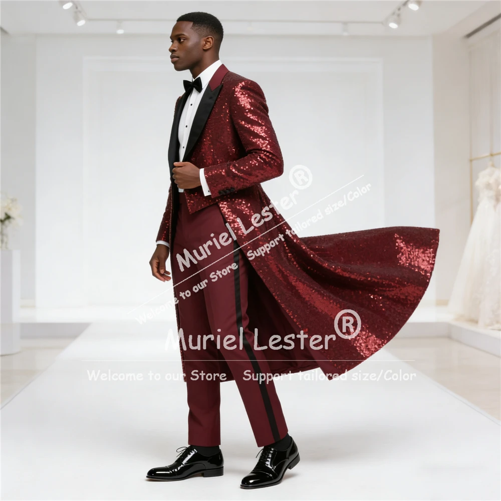 

Sparkling Sequined Suits Men For Wedding Slim 2 Pieces Sets Groom Prom Blazers Long Customized Man Banquet Tuxedos Suit Attire