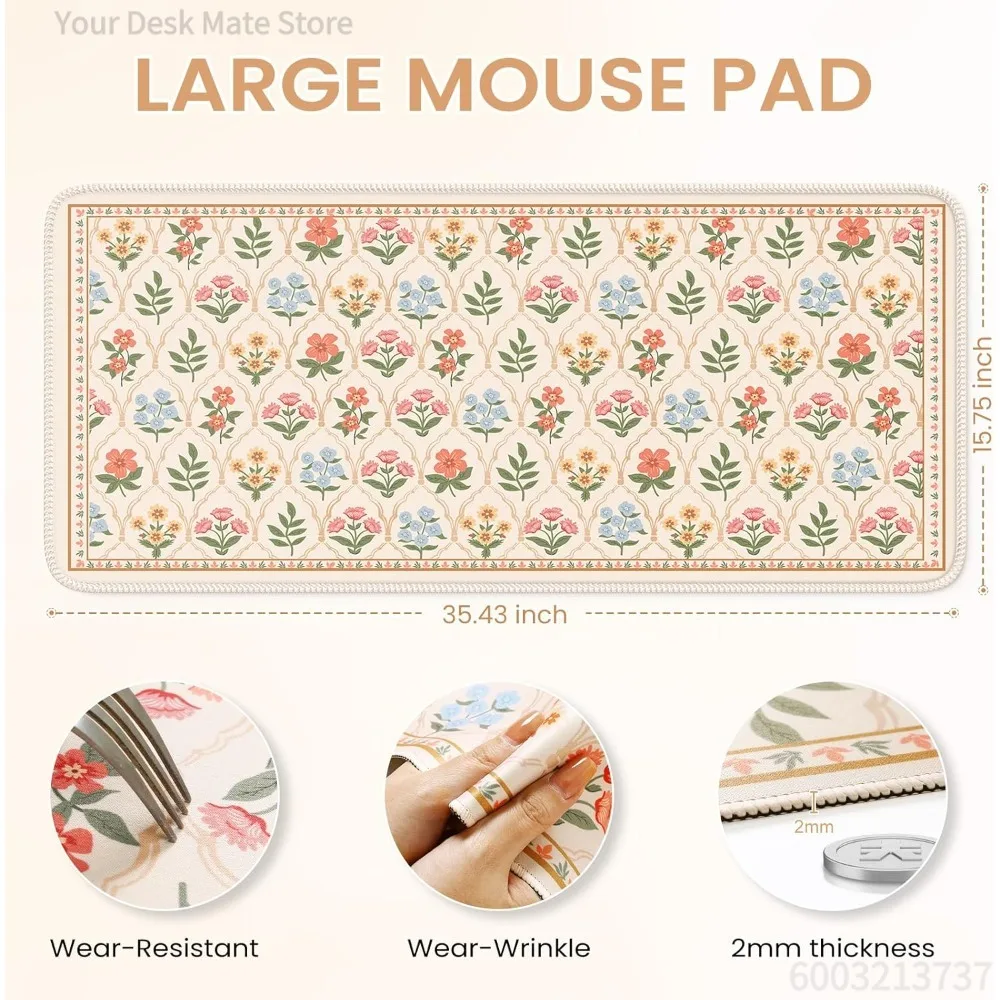 Large mouse pads, floral table MATS, anti-slip desktop computer game accessories, suitable for families and gamers, washable