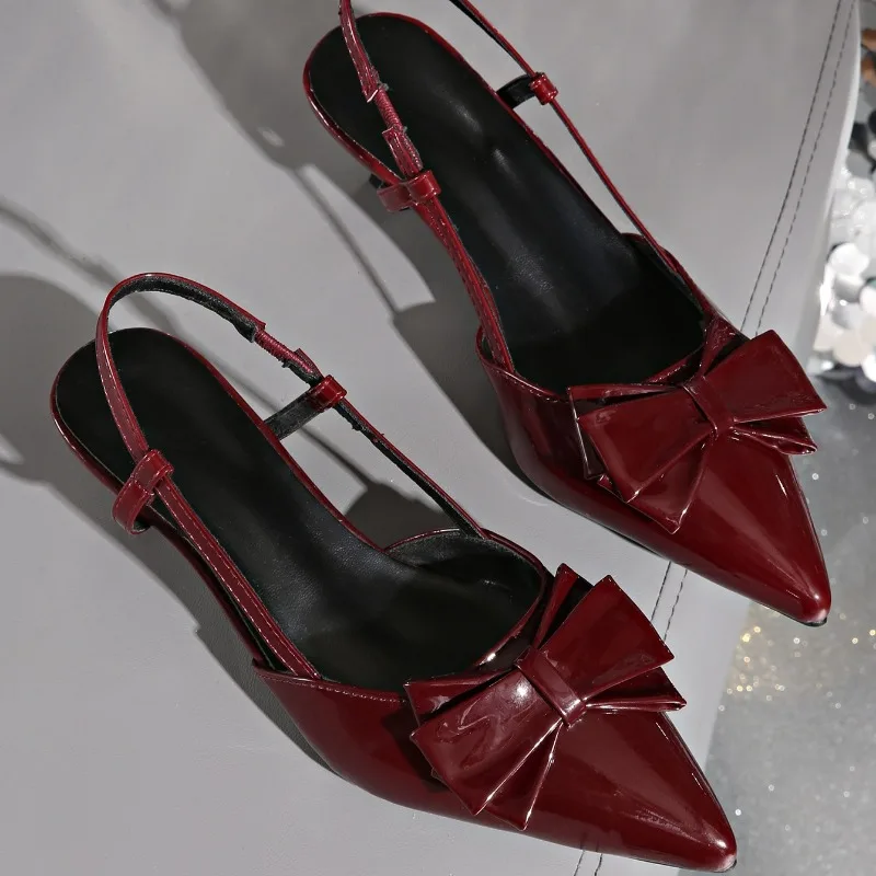 

Elegant Pure Color High Heel Sandals Women's Shoes with Butterfly Knot Classic Pointed Toe Low Cut Fashionable Summer Shoes