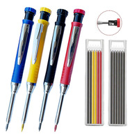 2.8mm Solid Carpenter Pencil With 3 Colors Refill Leads Built-in Sharpener Marking Tool Woodworking Deep Hole Mechanical Pencils